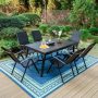 PHI VILLA 7-Piece Metal Outdoor Dining Set with Extensible Rectangular Slat Table and Black Folding Chairs - Image 1