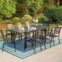 PHI VILLA 9-Piece Metal Outdoor Dining Set with Extensible Rectangular Carve Pattern Table and Elegant Stackable Chairs - Image 1