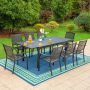 PHI VILLA 9-Piece Metal Outdoor Dining Set with Extensible Rectangular Carve Pattern Table and Stackable Chairs - Image 1