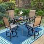 PHI VILLA Black 5-Piece Metal Square Outdoor Bistro Patio Bar Set with Slat Bar Table and Swivel Bistro Chairs - Image 1