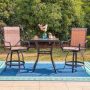 PHI VILLA Black 3-Piece Metal Square Outdoor Bistro Patio Bar Set with Slat Bar Table and Swivel Bistro Chairs - Image 1
