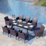 PHI VILLA Black 9-Piece Metal Patio Outdoor Dining Set with Geometric Extendable Table and Rattan Chairs with Blue Cushion - Image 1
