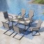 PHI VILLA Black 7-Piece Metal Outdoor Patio Dining Set with U Shaped Rectangle Table and C-Spring Textilene Chairs - Image 1