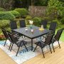 PHI VILLA 9-Piece Metal Outdoor Dining Set with Square Table and Black Folding Chairs - Image 1