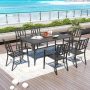 PHI VILLA 7-Piece Metal Outdoor Dining Set with Slat Table-Top and Modern Stackable Chairs - Image 1