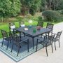 PHI VILLA 9-Piece Metal Outdoor Dining Set with Square Table and Black Elegant Stackable Chairs - Image 1