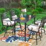 PHI VILLA 5-Piece Metal Outdoor Patio Bar Height Dining Set with Rectangle Table with Beige Cushions - Image 1