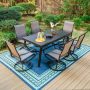 PHI VILLA Black 7-Piece Metal Outdoor Patio Dining Set with Slat Extendable Table and Fashion Swivel Chairs with Beige Cushions - Image 1