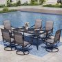 PHI VILLA Black 7-Piece Metal Outdoor Patio Dining Set with Rectangle Table and Padded Textilene Swivel Chairs - Image 1