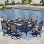 PHI VILLA Black 7-Piece Metal Rectangle Patio Outdoor Dining Set with Table and Textilene Swivel Chairs - Image 1