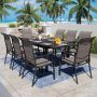 PHI VILLA 9-Piece Metal Outdoor Patio Dining Set with Padded Textilene Chairs - Image 1