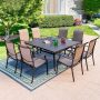 PHI VILLA Black 9-Piece Metal Patio Outdoor Dining Set with Slat Square Table and Padded Textilene Chairs - Image 1