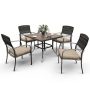 PamaPic Brown 5-Piece PE Wicker Outdoor Dining Set with Brown Cushions - Image 1