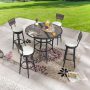 Patio Festival 5-Piece Metal Bar Height Dining Set with Beige Cushions - Image 1
