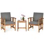 Clihome 3-Piece Solid Wood Outdoor Patio Conversation Set Sofa Furniture Set with CushionGuard Gray Cushions - Image 1