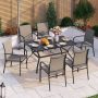 PHI VILLA Black 7-Piece Metal Slat Rectangle Table Outdoor Patio Dining Set with Brown Textilene Chairs - Image 1