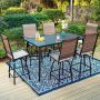 PHI VILLA Black 7-Piece Metal Rectangle Outdoor Patio Bar Set with Wood-Look Bar Table and Padded Swivel Bistro Chairs - Image 1