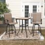 PHI VILLA Black 3-Piece Metal Square Outdoor Patio Bar Set with Wood-Look Bar Table and Swivel Bistro Chairs - Image 1