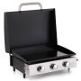 PHI VILLA 3-Burner Propane Gas Griddle in Black with Hard Cover Hood and Propane Adapter Hose in 2-Size - Image 1