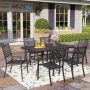 PHI VILLA 7-Piece Metal Outdoor Patio outdoor Dining Set with Rectangle Table and Elegant Stackable Chairs - Image 1