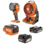 RIDGID 18V Cordless 3-Tool Combo Kit with AC Inverter, Fan, LED Light, and 4.0 and 2.0 Ah Batteries - Image 1