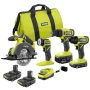 RYOBI ONE+ 18V Cordless 4-Tool Combo Kit with 1.5 Ah Battery, 4.0 Ah Battery, Charger, and FREE 2.0 Ah Battery (2-Pack) - Image 1