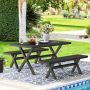 LUE BONA X Base 3-piece Rectangular Aluminum Plastic Wood Outdoor Patio Dining Table Set-Black - Image 1