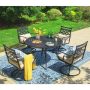 PHI VILLA 5-Piece Metal Outdoor Dining Set with Beige Cushions and Swivel Dining Chairs - Image 1