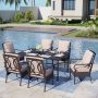 PHI VILLA 7-Piece Metal Patio Outdoor Dining Set with Black Rectangle Table and Chairs with Beige Cushions - Image 1