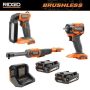 RIDGID 18V Cordless 3-Tool Combo Kit with LED Light, SubC Impact Wrench, Extended Reach Ratchet, (2) 2.0 Ah Batteries & Charger - Image 1