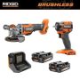 RIDGID 18V Brushless Cordless 2-Tool Combo Kit with SubCompact Impact Wrench, Angle Grinder, (2) 2.0 Ah Batteries, and Charger - Image 1