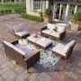 PHI VILLA Brown Wicker Rattan 8 Seat 8-Piece Steel Patio Outdoor Sectional Set with Beige Cushions and 2 Ottomans DS8PV10320204 - Image 1