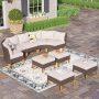 PHI VILLA Brown Rattan Wicker 9 Seat 9-Piece Steel Patio Outdoor Sectional Set with Beige Cushions DS9PV105204206 - Image 1