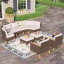 PHI VILLA Brown Rattan Wicker 9 Seat 9-Piece Steel Patio Outdoor Sectional Set with Beige Cushions - Image 1
