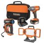 RIDGID 18V Cordless 3-Tool Combo Kit with Inflator, Impact Wrench, Hybrid Panel Light, 4.0 Ah Battery, and Charger - Image 1