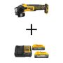 DEWALT 20V MAX XR Lithium-Ion Cordless Brushless 4.5 in. Slide Switch Small Angle Grinder w/5Ah and 1.7Ah Batteries & Charger - Image 1