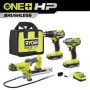 RYOBI ONE+ HP 18V Brushless Cordless 2-Tool Combo Kit w/(2) 2.0 Ah Batteries, Charger, Bag, and Grease Gun - Image 1