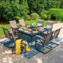PHI VILLA Black 9-Piece Metal Outdoor Patio Dining Set with Slat Square Table and C-Spring Textilene Chairs - Image 1