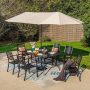 PHI VILLA 8-Piece Metal Patio Outdoor Dining Set with Beige Umbrella - Image 1