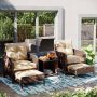 UPHA 5-Piece Wicker Patio Conversation Set, Outdoor Chairs with Beige Cushions, Coffee Table and Ottomans - Image 1