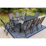 PHI VILLA 9-Piece Metal Patio Outdoor Dining Set with Rectangle Extensible Table and Gray Reclining Folding Sling Chairs - Image 1