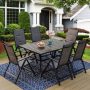 PHI VILLA 7-Piece Metal Slat Table Patio Outdoor Dining Set with Folding Reclining Padded Sling Chairs - Image 1