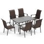 PHI VILLA 7-Piece Metal Patio Outdoor Dining Set with Slat Table and Brown Rattan High Back Chairs - Image 1