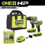 RYOBI ONE+ HP 18V Brushless Cordless Drill/Driver and Impact Driver Kit w/(2) 2Ah Batteries, Charger, Bag, & 25-Piece Bit Set - Image 1