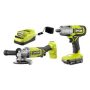 RYOBI ONE+ 18V Cordless 2-Tool Combo Kit with 1/2 in. Impact Wrench, Right Angle Grinder, 2.0 Ah Battery, and Charger - Image 1