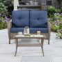 Gardenbee 2-Piece Wicker Outdoor Patio Loveseat Conversation Set with Blue Cushions and Coffee Table - Image 1