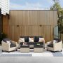 HOOOWOOO Oconee Beige 5-Piece Beautiful Outdoor Patio Conversation Sofa Seating Set with Black Cushions - Image 1