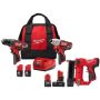 Milwaukee M12 12V Lithium-Ion Cordless Drill Driver/Impact Driver Combo Kit w/Pin Nailer and 6.0 Ah/3.0 Ah Batteries 2494-22-2540-20-48-11-2460-48-11-2430 - Image 1