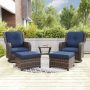 Gardenbee 5-Piece Wicker Outdoor Patio Conversation Set Swivel Rocking Chair Set with Blue Cushions - Image 1
