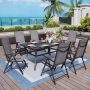 PHI VILLA 7-Piece Metal Patio Outdoor Dining Set with Grey Folding Reclining Sling Chair - Image 1